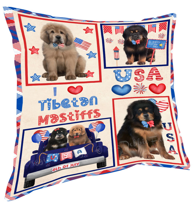 4th of July Independence Day I Love USA Tibetan Mastiff Dogs Pillow with Top Quality High-Resolution Images - Ultra Soft Pet Pillows for Sleeping - Reversible & Comfort - Ideal Gift for Dog Lover - Cushion for Sofa Couch Bed - 100% Polyester