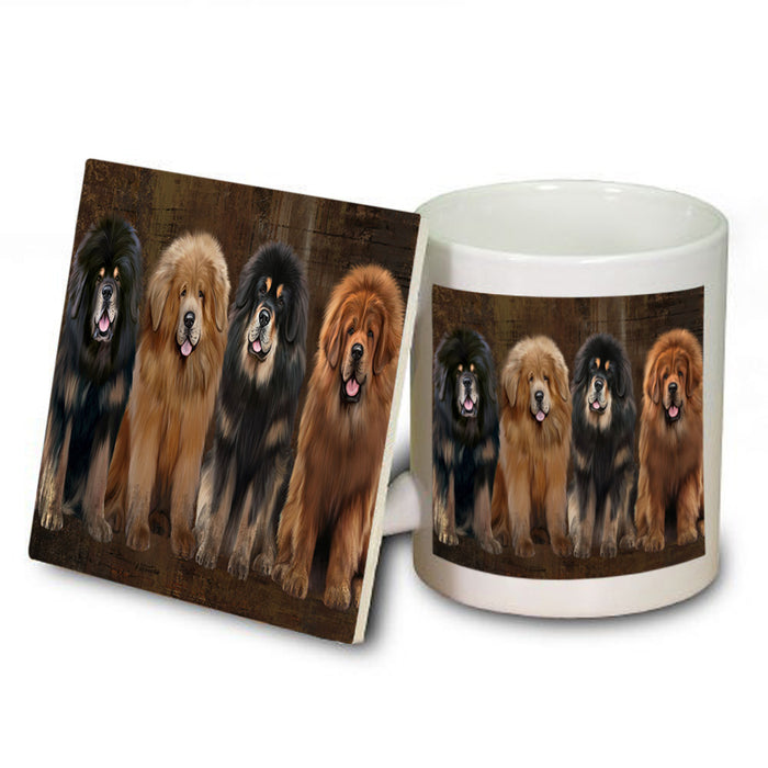 Rustic 4 Tibetan Mastiffs Dog Mug and Coaster Set MUC54363