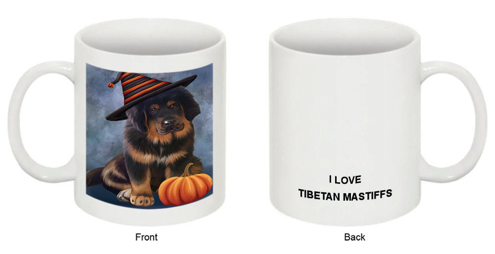 Happy Halloween Tibetan Mastiff Dog Wearing Witch Hat with Pumpkin Coffee Mug MUG50222