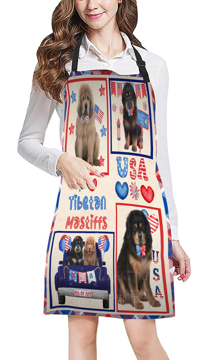 4th of July Independence Day I Love USA Tibetan Mastiff Dogs Apron - Adjustable Long Neck Bib for Adults - Waterproof Polyester Fabric With 2 Pockets - Chef Apron for Cooking, Dish Washing, Gardening, and Pet Grooming