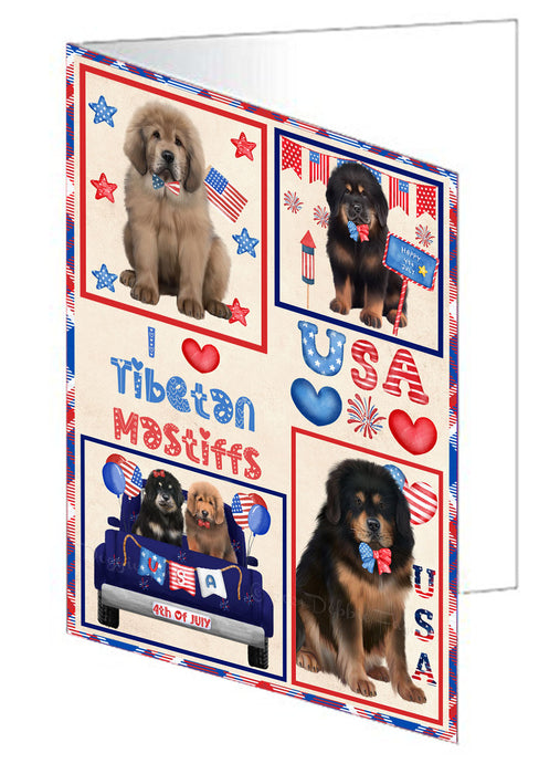 4th of July Independence Day I Love USA Tibetan Mastiff Dogs Handmade Artwork Assorted Pets Greeting Cards and Note Cards with Envelopes for All Occasions and Holiday Seasons