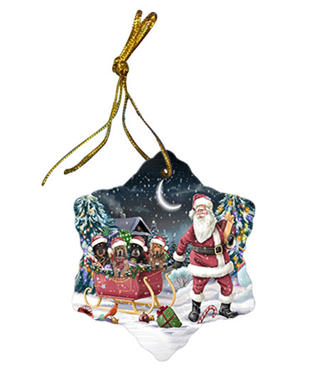 Santa Sled Christmas Happy Holidays Tibetan Mastiffs Dog Star Porcelain Ornament SPOR54373