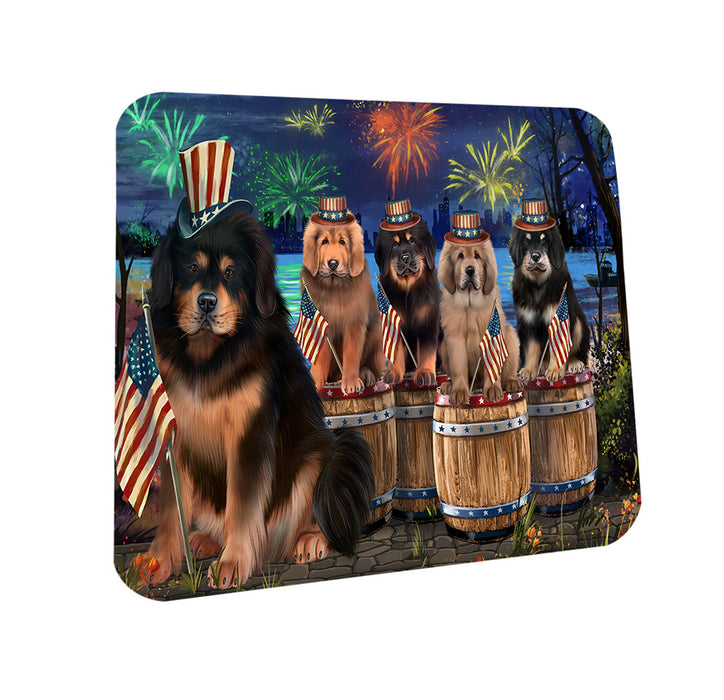 4th of July Independence Day Firework Tibetan Mastiffs Dog Coasters Set of 4 CST54077