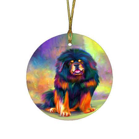 Paradise Wave Tibetan Mastiff Dog Round Flat Christmas Ornament RFPOR56439