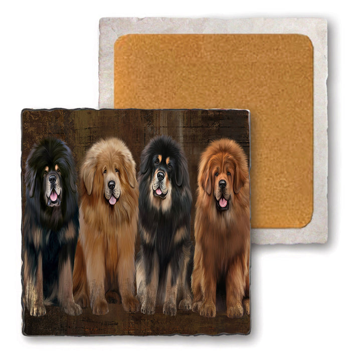Rustic 4 Tibetan Mastiffs Dog Set of 4 Natural Stone Marble Tile Coasters MCST49371