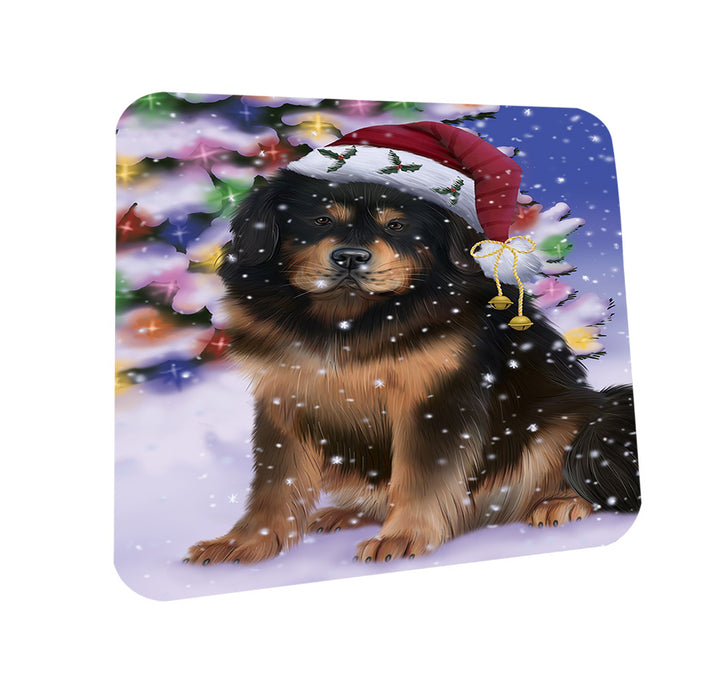 Winterland Wonderland Tibetan Mastiff Dog In Christmas Holiday Scenic Background Coasters Set of 4 CST55697