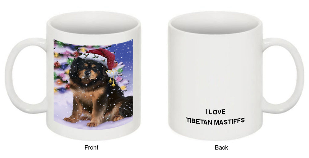 Winterland Wonderland Tibetan Mastiff Dog In Christmas Holiday Scenic Background Coffee Mug MUG51137