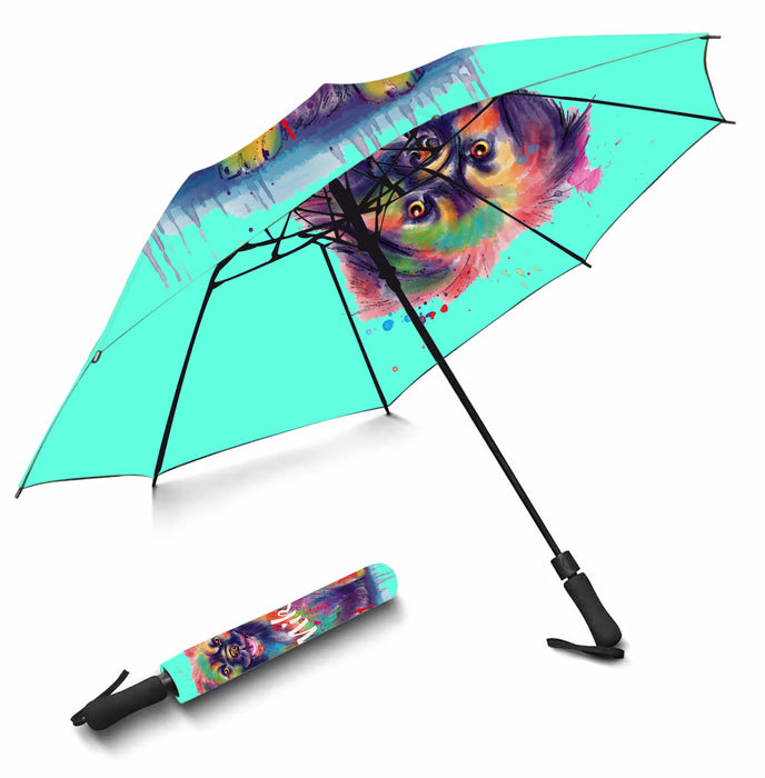Custom Pet Name Personalized Watercolor Tibetan Spaniel DogSemi-Automatic Foldable Umbrella