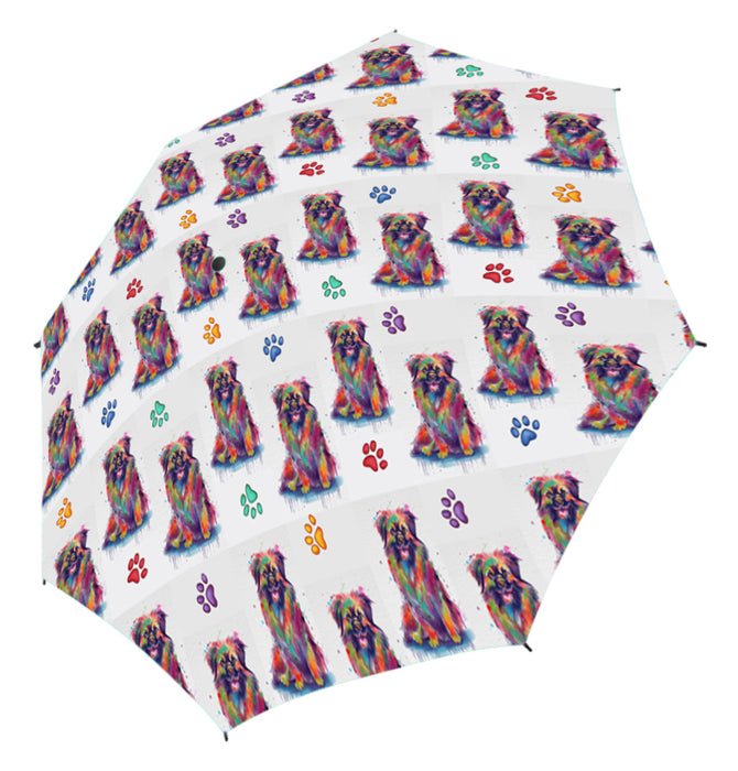 Watercolor Mini Tibetan Spaniel DogsSemi-Automatic Foldable Umbrella