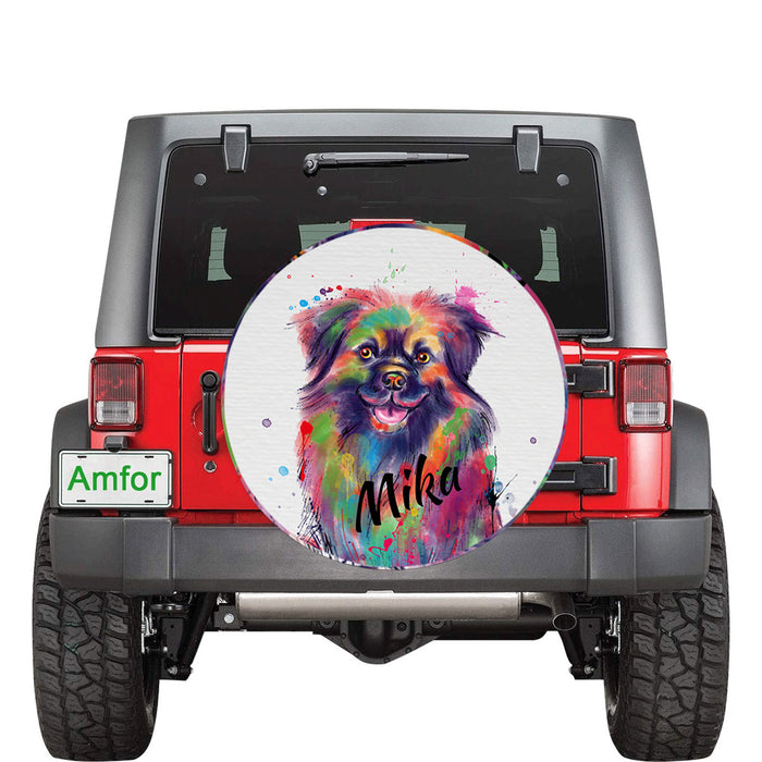 Custom Pet Name Personalized Watercolor Tibetan Spaniel Dog Car Tire Cover