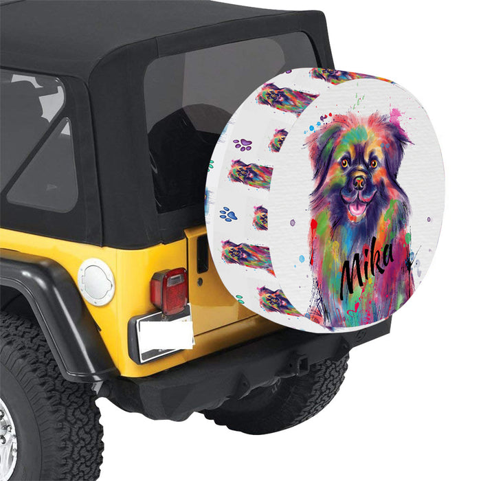 Custom Pet Name Personalized Watercolor Tibetan Spaniel Dog Car Tire Cover