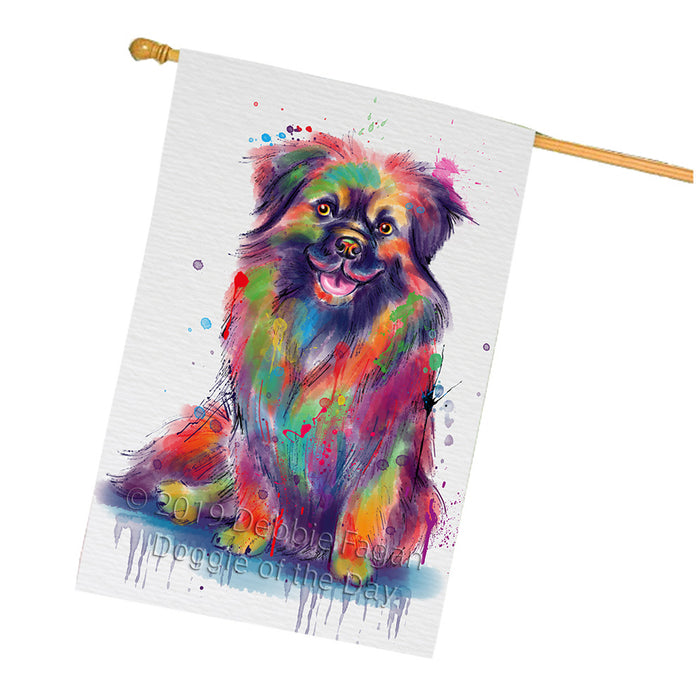 Watercolor Tibetan Spaniel Dog House Flag FLG66442