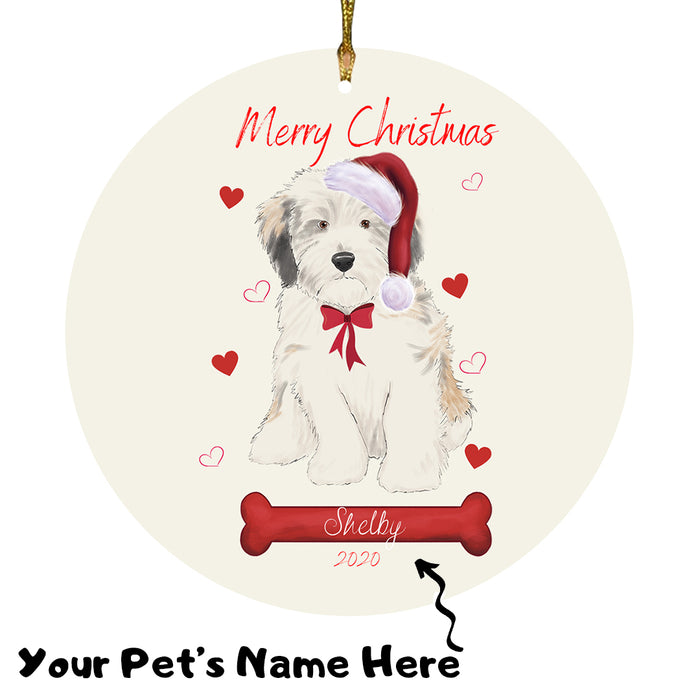 Personalized Merry Christmas  Tibetan Terrier Dog Christmas Tree Round Flat Ornament RBPOR59024