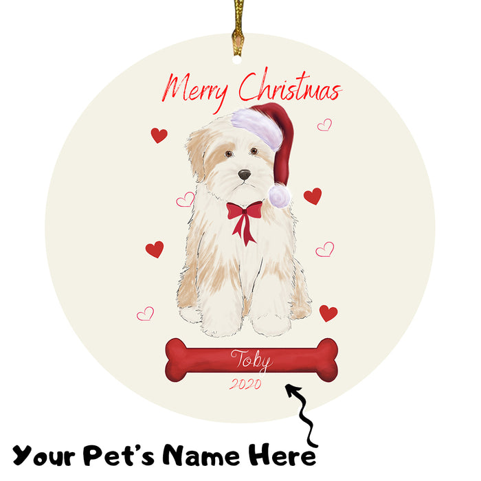 Personalized Merry Christmas  Tibetan Terrier Dog Christmas Tree Round Flat Ornament RBPOR59025