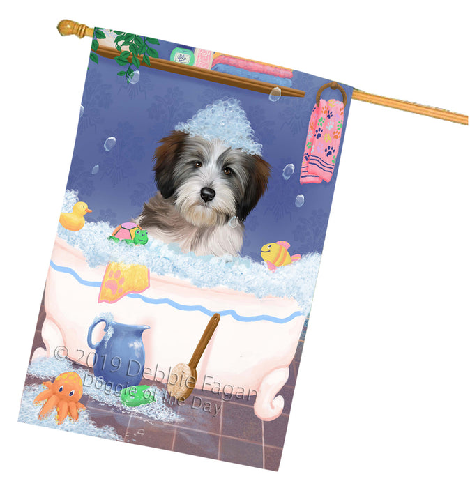 Rub A Dub Dog In A Tub Tibetan Terrier Dog House Flag FLG66376