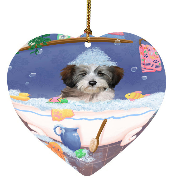 Rub A Dub Dog In A Tub Tibetan Terrier Dog Heart Christmas Ornament HPORA58704