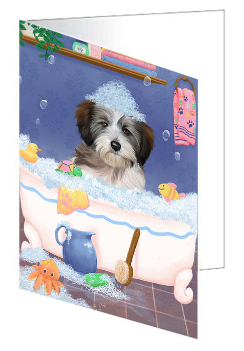 Rub A Dub Dog In A Tub Tibetan Terrier Dog Handmade Artwork Assorted Pets Greeting Cards and Note Cards with Envelopes for All Occasions and Holiday Seasons GCD79706