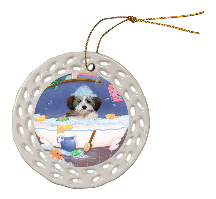 Rub A Dub Dog In A Tub Tibetan Terrier Dog Doily Ornament DPOR58355