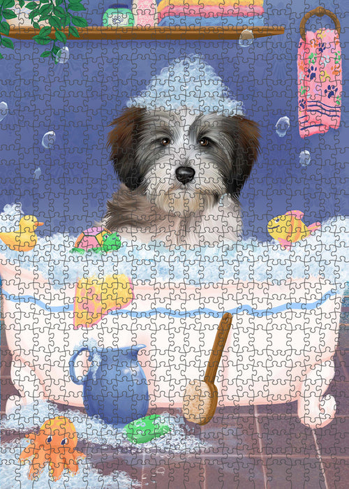 Rub A Dub Dog In A Tub Tibetan Terrier Dog Portrait Jigsaw Puzzle for Adults Animal Interlocking Puzzle Game Unique Gift for Dog Lover's with Metal Tin Box PZL376