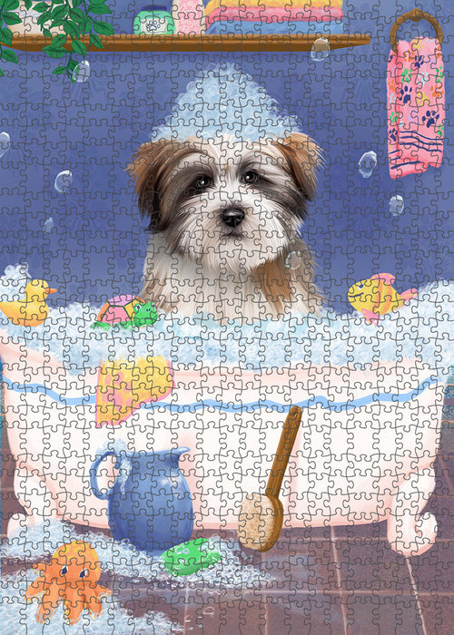 Rub A Dub Dog In A Tub Tibetan Terrier Dog Portrait Jigsaw Puzzle for Adults Animal Interlocking Puzzle Game Unique Gift for Dog Lover's with Metal Tin Box PZL377