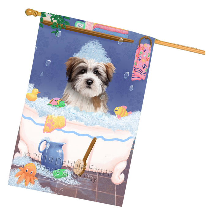 Rub A Dub Dog In A Tub Tibetan Terrier Dog House Flag FLG66377
