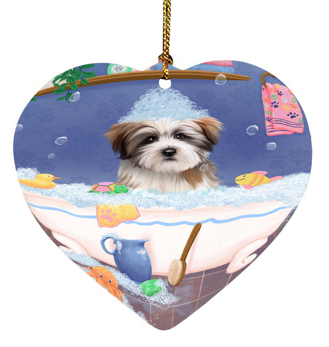 Rub A Dub Dog In A Tub Tibetan Terrier Dog Heart Christmas Ornament HPORA58705