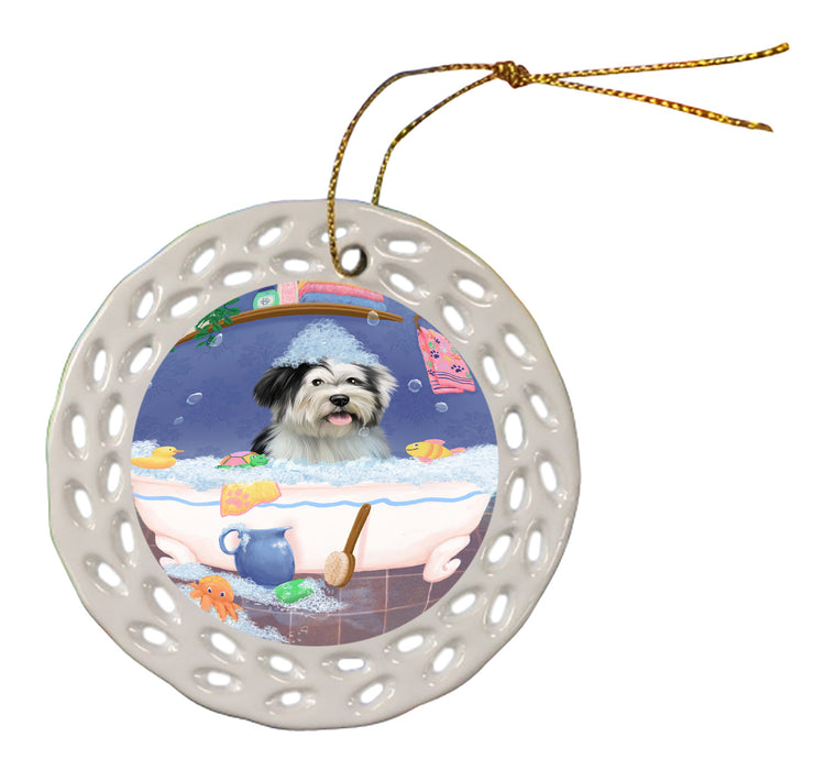 Rub A Dub Dog In A Tub Tibetan Terrier Dog Doily Ornament DPOR58357