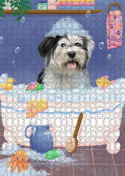 Rub A Dub Dog In A Tub Tibetan Terrier Dog Portrait Jigsaw Puzzle for Adults Animal Interlocking Puzzle Game Unique Gift for Dog Lover's with Metal Tin Box PZL378