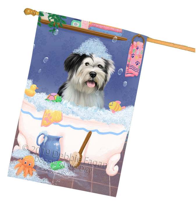 Rub A Dub Dog In A Tub Tibetan Terrier Dog House Flag FLG66378