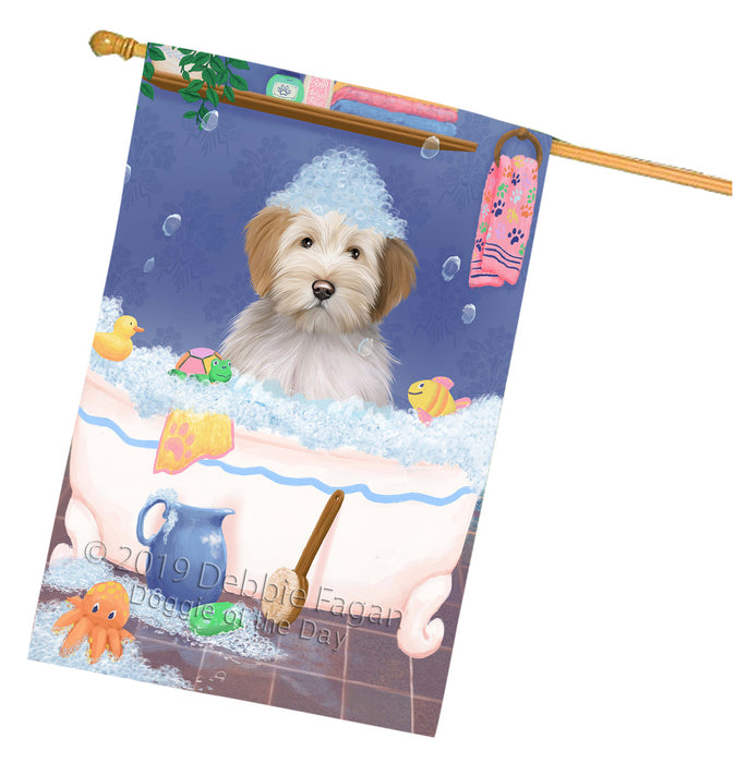 Rub A Dub Dog In A Tub Tibetan Terrier Dog House Flag FLG66379