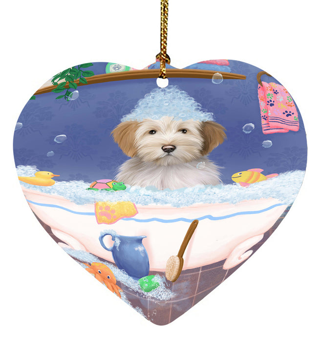 Rub A Dub Dog In A Tub Tibetan Terrier Dog Heart Christmas Ornament HPORA58707