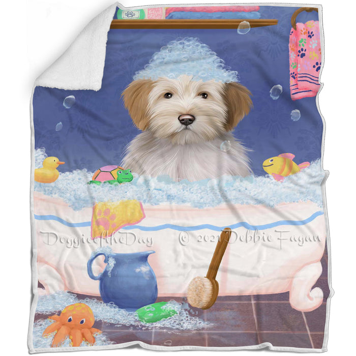 Rub A Dub Dog In A Tub Tibetan Terrier Dog Blanket BLNKT143180