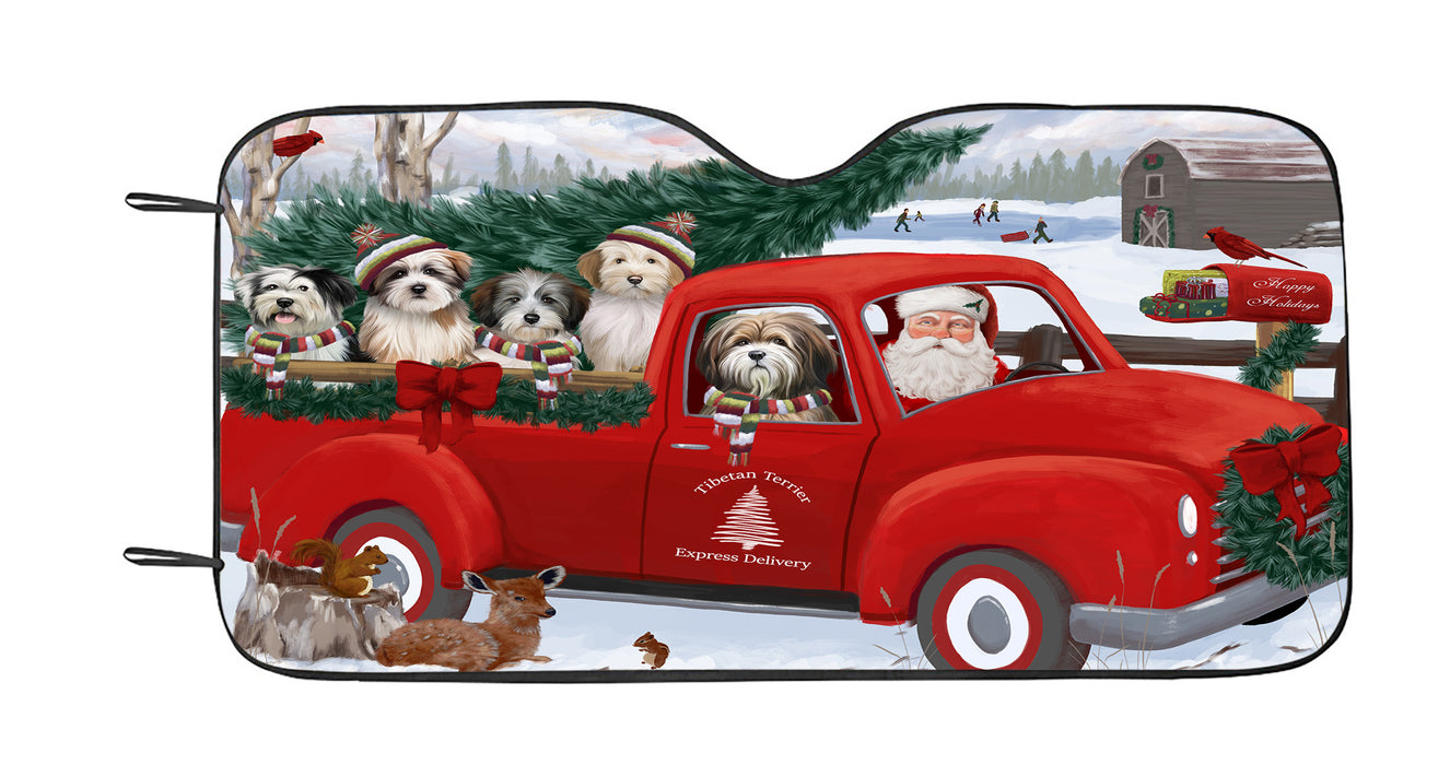 Christmas Santa Express Delivery Red Truck Tibetan Terrier Dogs Car Sun Shade