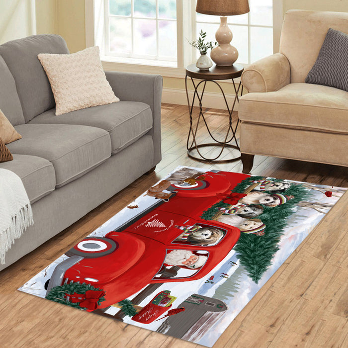 Christmas Santa Express Delivery Red Truck Tibetan Terrier Dogs Area Rug