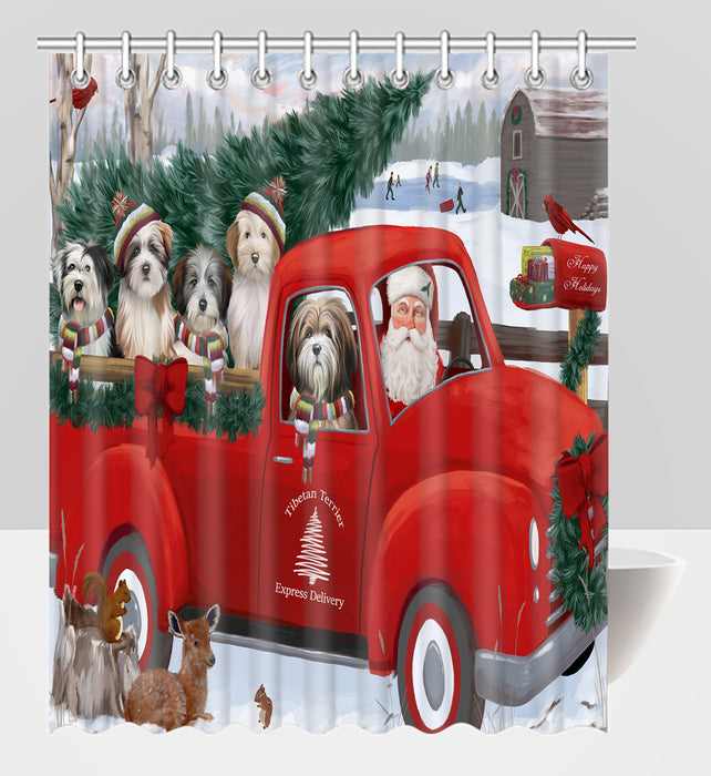 Christmas Santa Express Delivery Red Truck Tibetan Terrier Dogs Shower Curtain