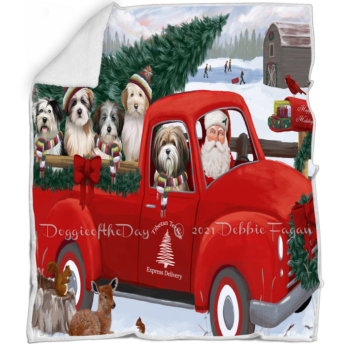 Christmas Santa Express Delivery Red Truck Tibetan Terriers Dog Family Blanket BLNKT113025