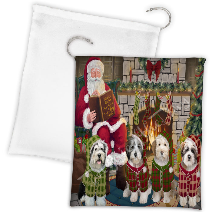 Christmas Cozy Holiday Fire Tails Tibetan Terrier Dogs Drawstring Laundry or Gift Bag LGB48542