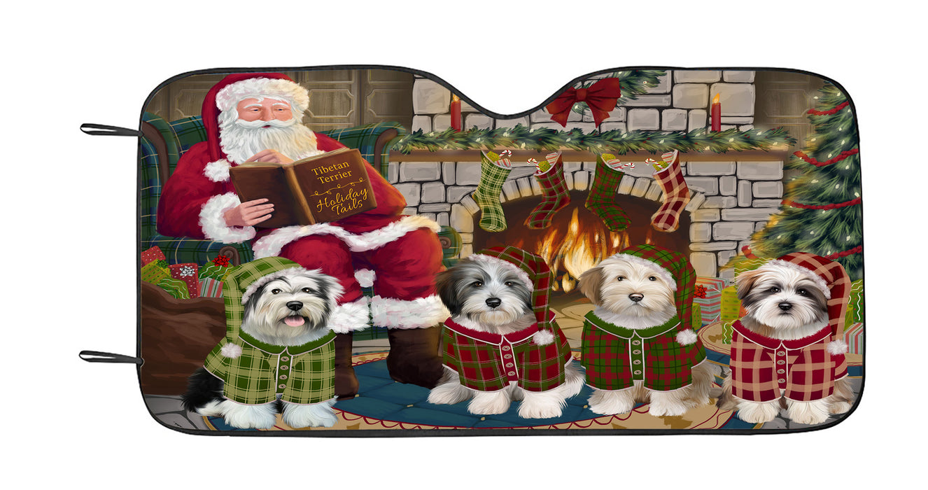 Christmas Cozy Holiday Fire Tails Tibetan Terrier Dogs Car Sun Shade
