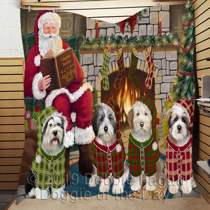 Christmas Cozy Holiday Fire Tails Tibetan Terrier Dogs Quilt