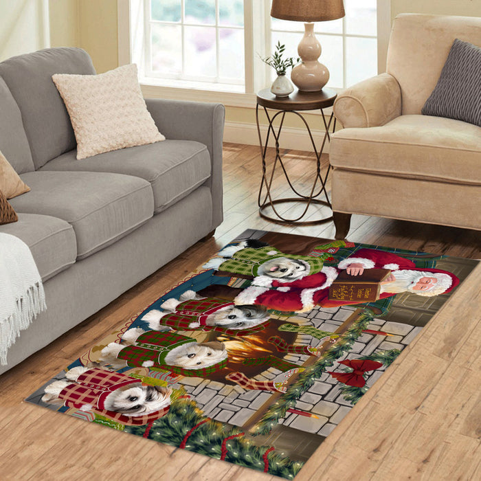 Christmas Cozy Holiday Fire Tails Tibetan Terrier Dogs Area Rug