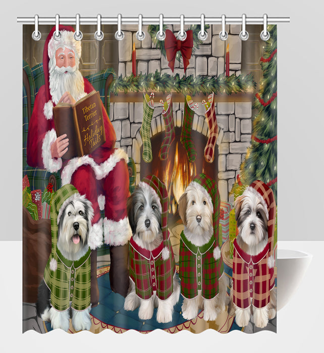 Christmas Cozy Holiday Fire Tails Tibetan Terrier Dogs Shower Curtain