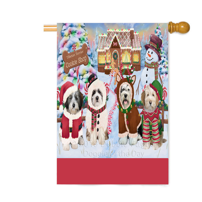 Personalized Holiday Gingerbread Cookie Shop Tibetan Terrier Dogs Custom House Flag FLG-DOTD-A59301