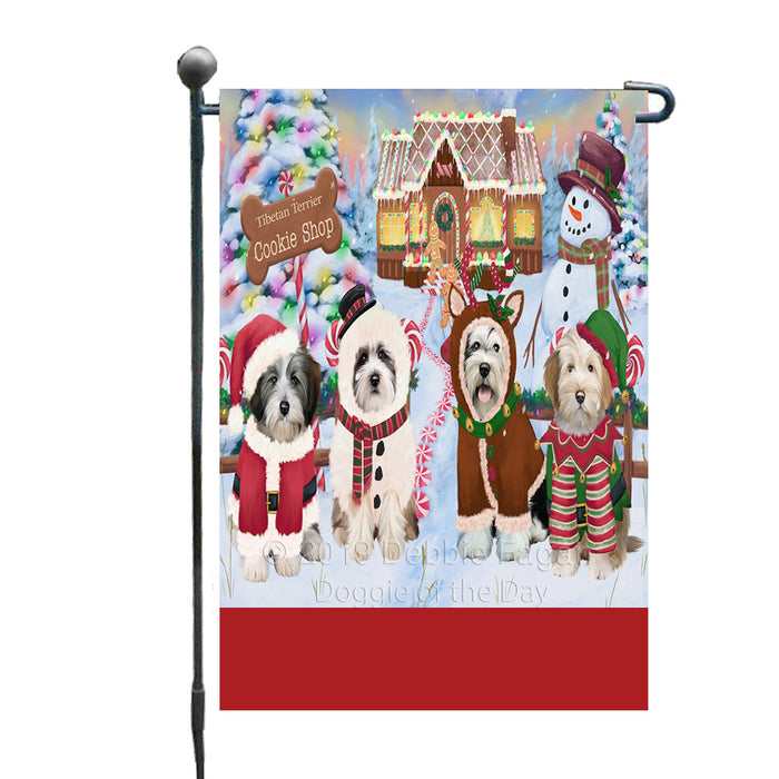 Personalized Holiday Gingerbread Cookie Shop Tibetan Terrier Dogs Custom Garden Flags GFLG-DOTD-A59245
