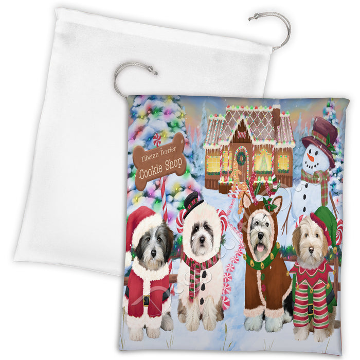 Holiday Gingerbread Cookie Tibetan Terrier Dogs Shop Drawstring Laundry or Gift Bag LGB48642