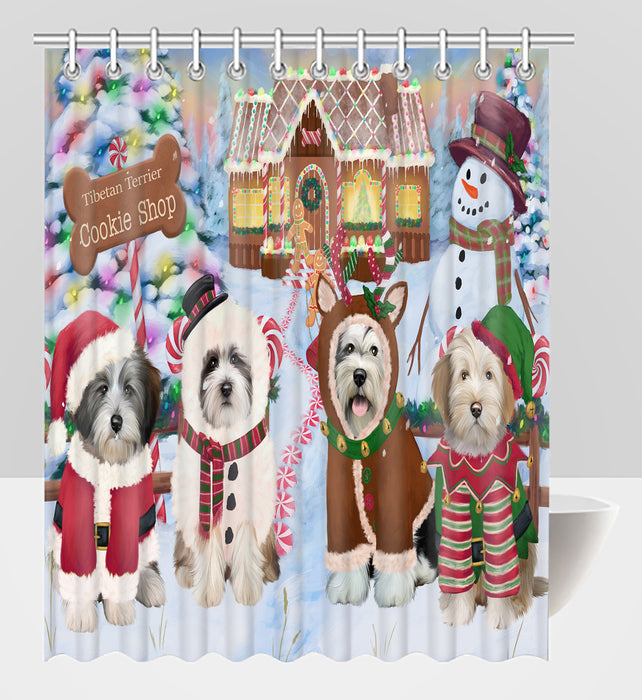 Holiday Gingerbread Cookie Tibetan Terrier Dogs Shower Curtain