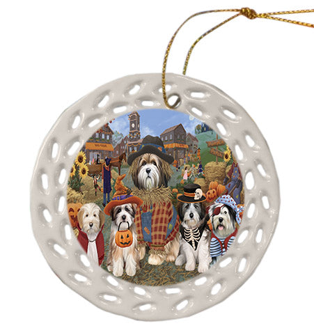 Halloween 'Round Town Tibetan Terrier Dogs Ceramic Doily Ornament DPOR57710