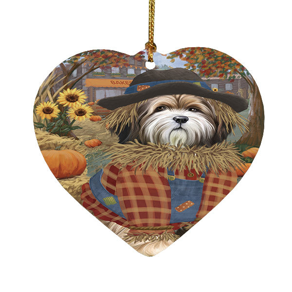 Fall Pumpkin Scarecrow Tibetan Terrier Dogs Heart Christmas Ornament HPOR57771