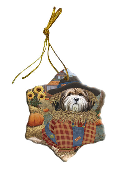 Fall Pumpkin Scarecrow Tibetan Terrier Dogs Star Porcelain Ornament SPOR57771