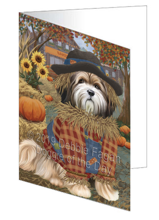 Fall Pumpkin Scarecrow Tibetan Terrier Dogs Handmade Artwork Assorted Pets Greeting Cards and Note Cards with Envelopes for All Occasions and Holiday Seasons GCD78659