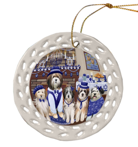 Happy Hanukkah Family Tibetan Terrier Dogs Doily Ornament DPOR57925